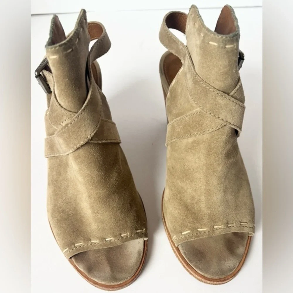 Frye‎ Dani Pickstitch Suede Peep Toe Heeled Sandals